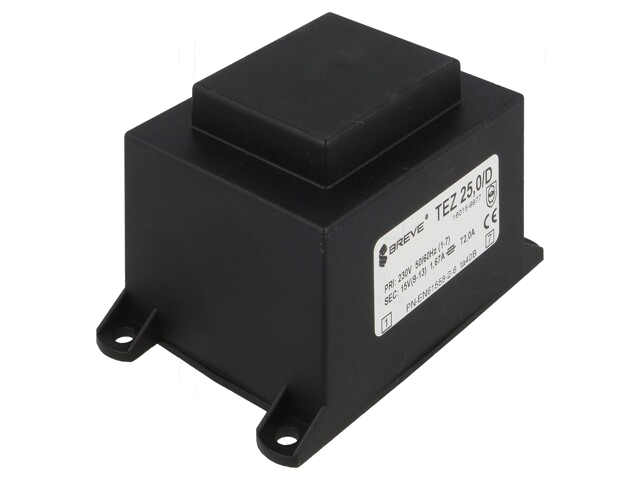 Transformator: ingegoten; 25VA; 230VAC; 15V; 1666,6mA; PCB; IP00 Transformator: ingegoten; 25VA; 230VAC; 15V; 1666,6mA; PCB; IP00